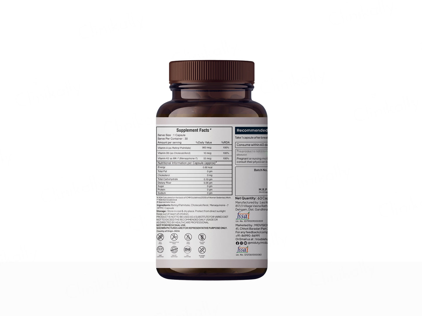 Miduty A.D.K Vitamin D3 + Vitamin K2 + Vitamin A Capsule
