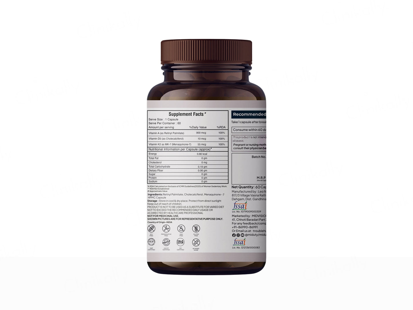 Miduty A.D.K Vitamin D3 + Vitamin K2 + Vitamin A Capsule