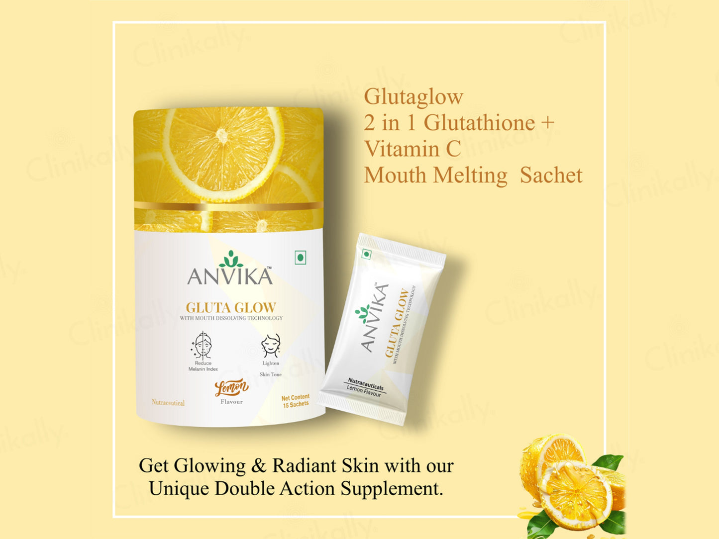 Anvika Gluta Glow Mouth Dissolving Nutraceutical Powder - Lemon Flavour