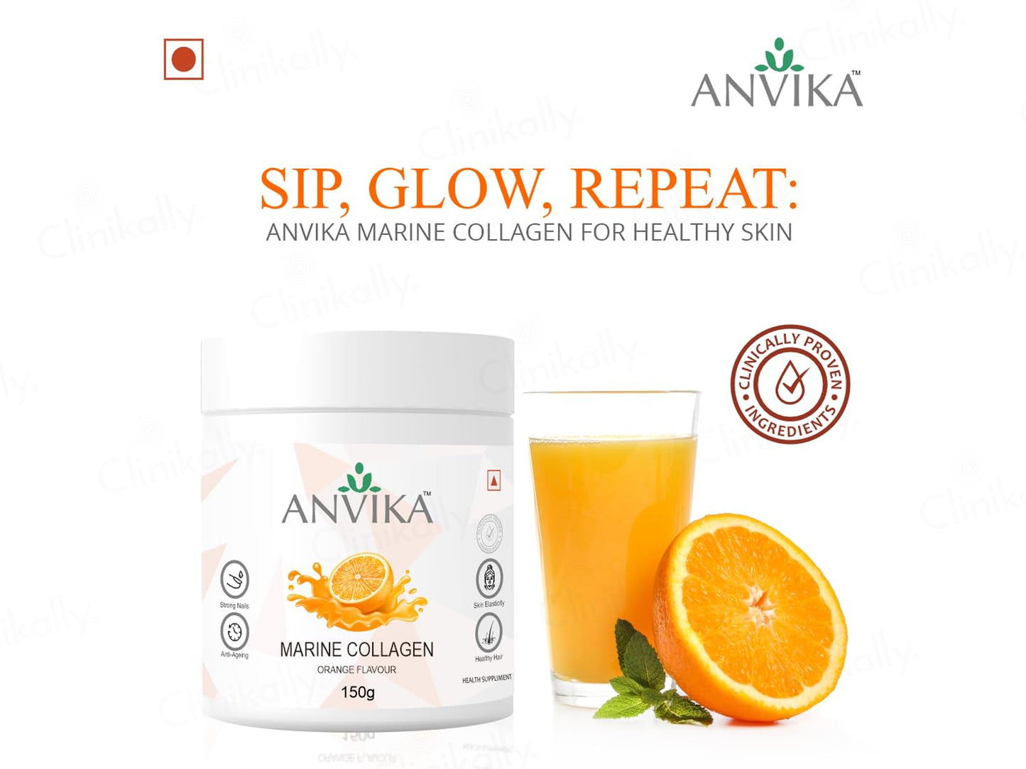 Anvika Marine Collagen Health Supplement Powder - Orange Flavour