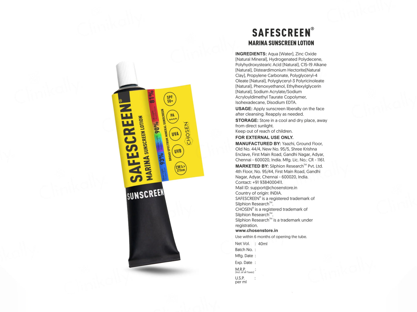 Chosen Safescreen Marina Mineral Sunscreen Lotion SPF 50+ PA++++