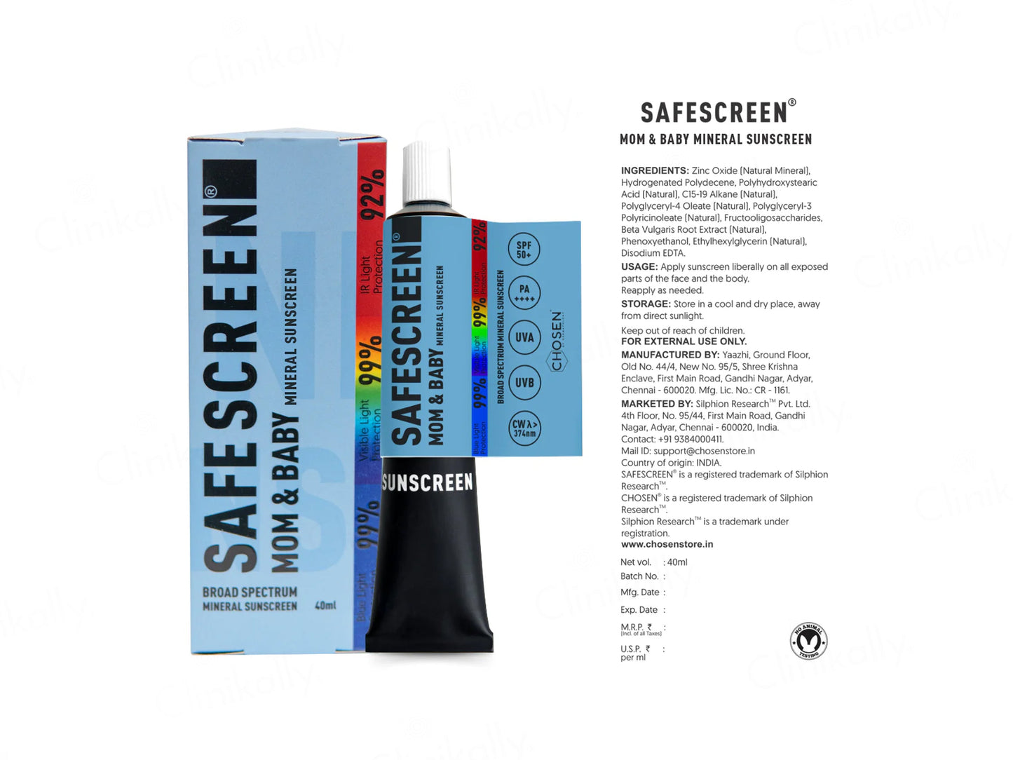 Chosen Safescreen Mom & Baby Mineral Sunscreen SPF 50+ PA++++