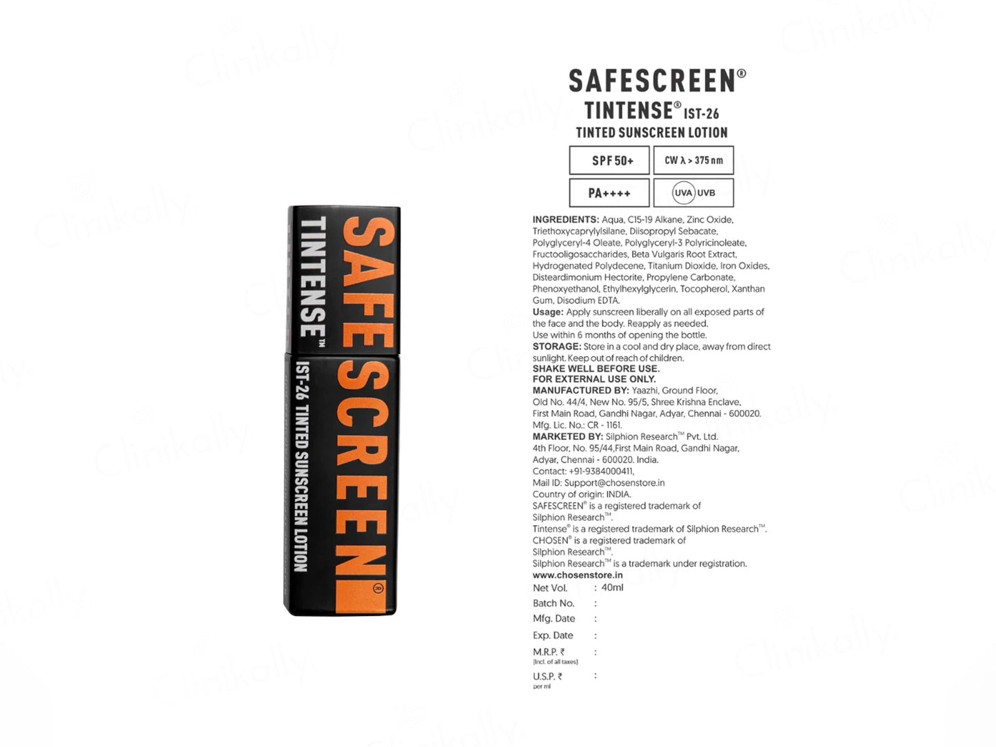 Chosen Safescreen Tintense IST-26 Tinted Sunscreen Lotion SPF 50+ PA++++