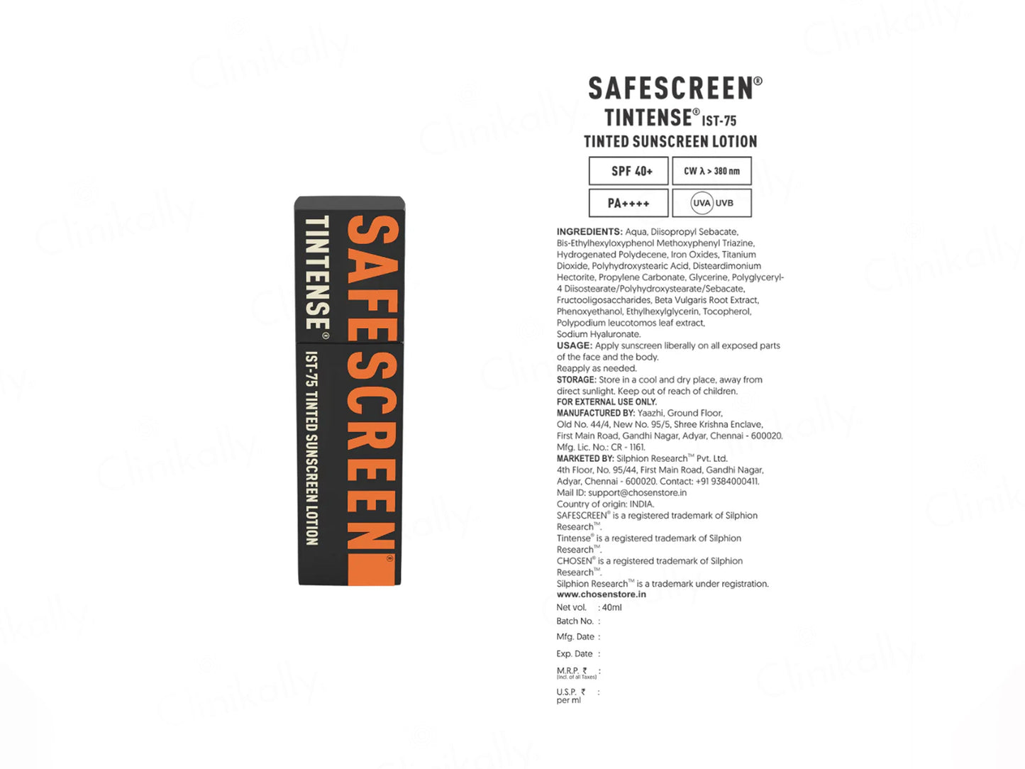 Chosen Safescreen Tintense IST-75 Tinted Sunscreen Lotion SPF 40+ PA++++