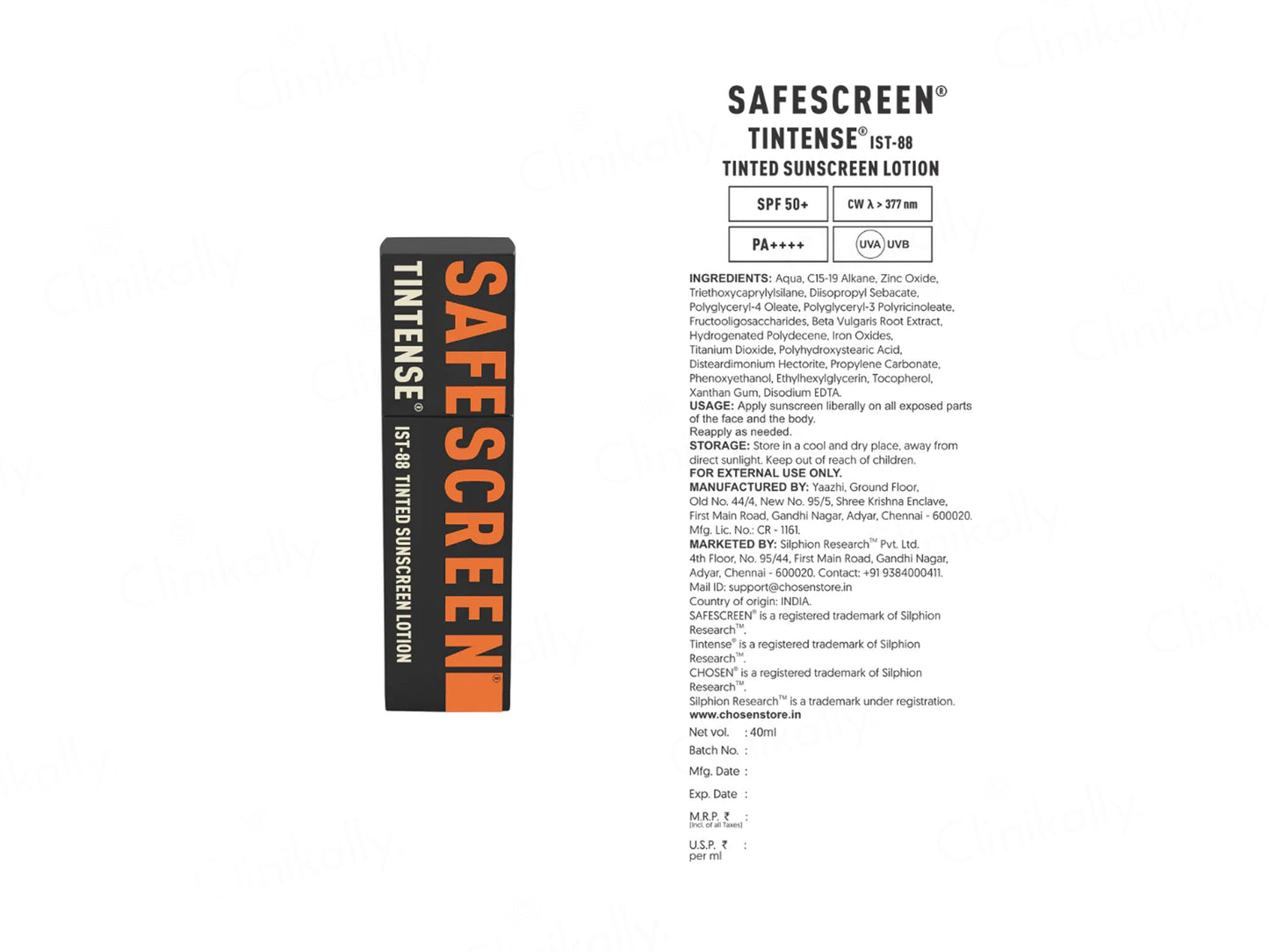 Chosen Safescreen Tintense IST-88 Tinted Sunscreen Lotion SPF 50+ PA++++