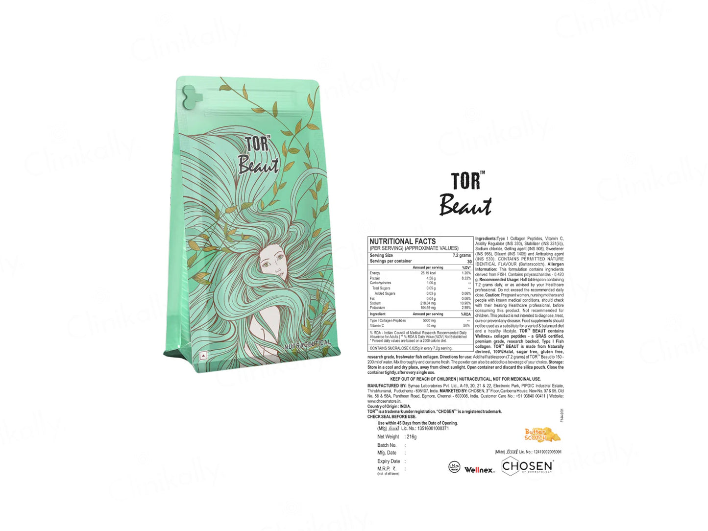 Chosen TOR Beaut Marine Collagen Supplement Powder - Butter Scotch Flavour