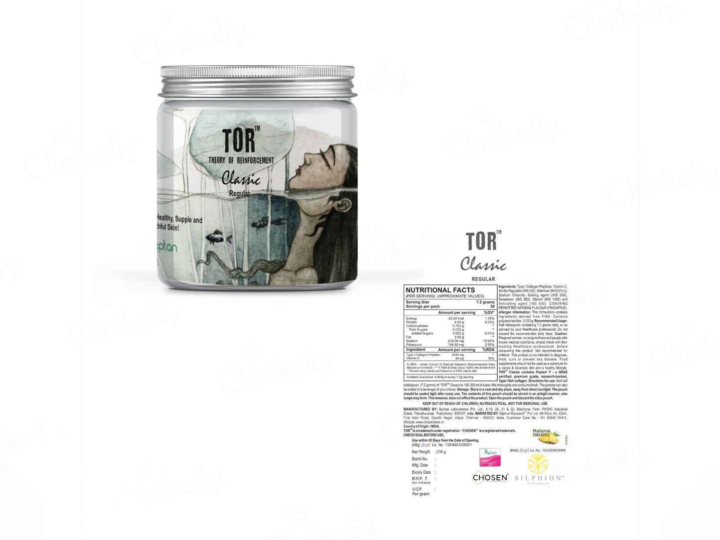 Chosen TOR Classic Regular Marine Collagen Supplement Powder - Natural Pineapple Flavour
