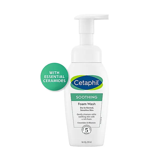 Cetaphil Soothing Foam Face Wash For Dry To Normal Sensitive Skin - 200ML