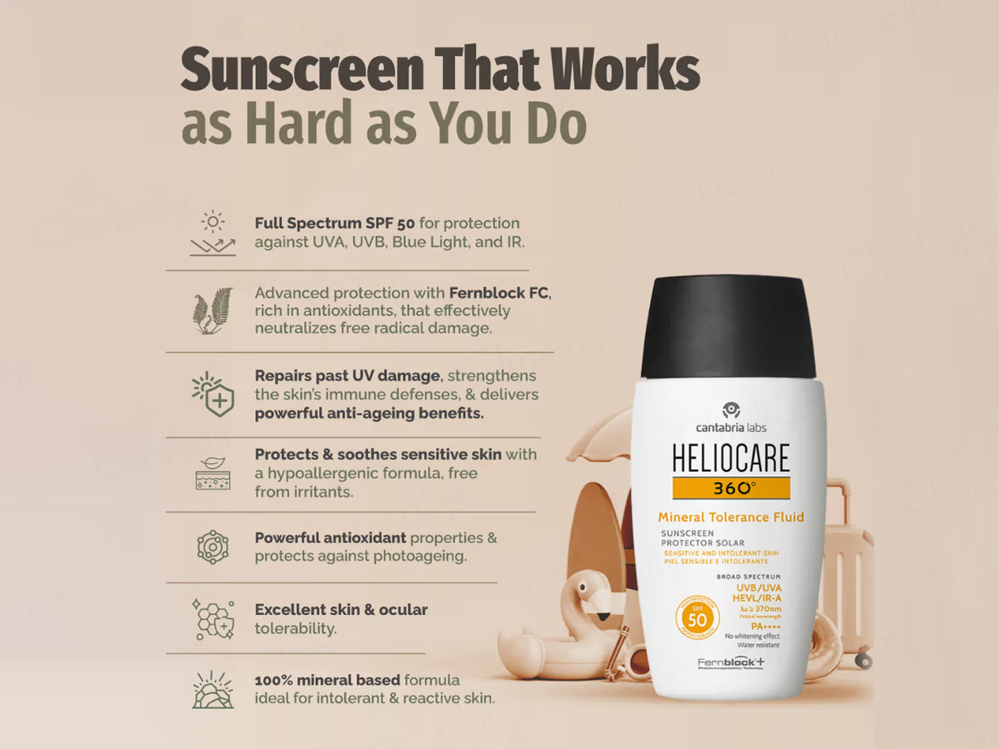 Heliocare 360 Mineral Tolerance Fluid Protector Solar Sunscreen SPF 50 PA++++