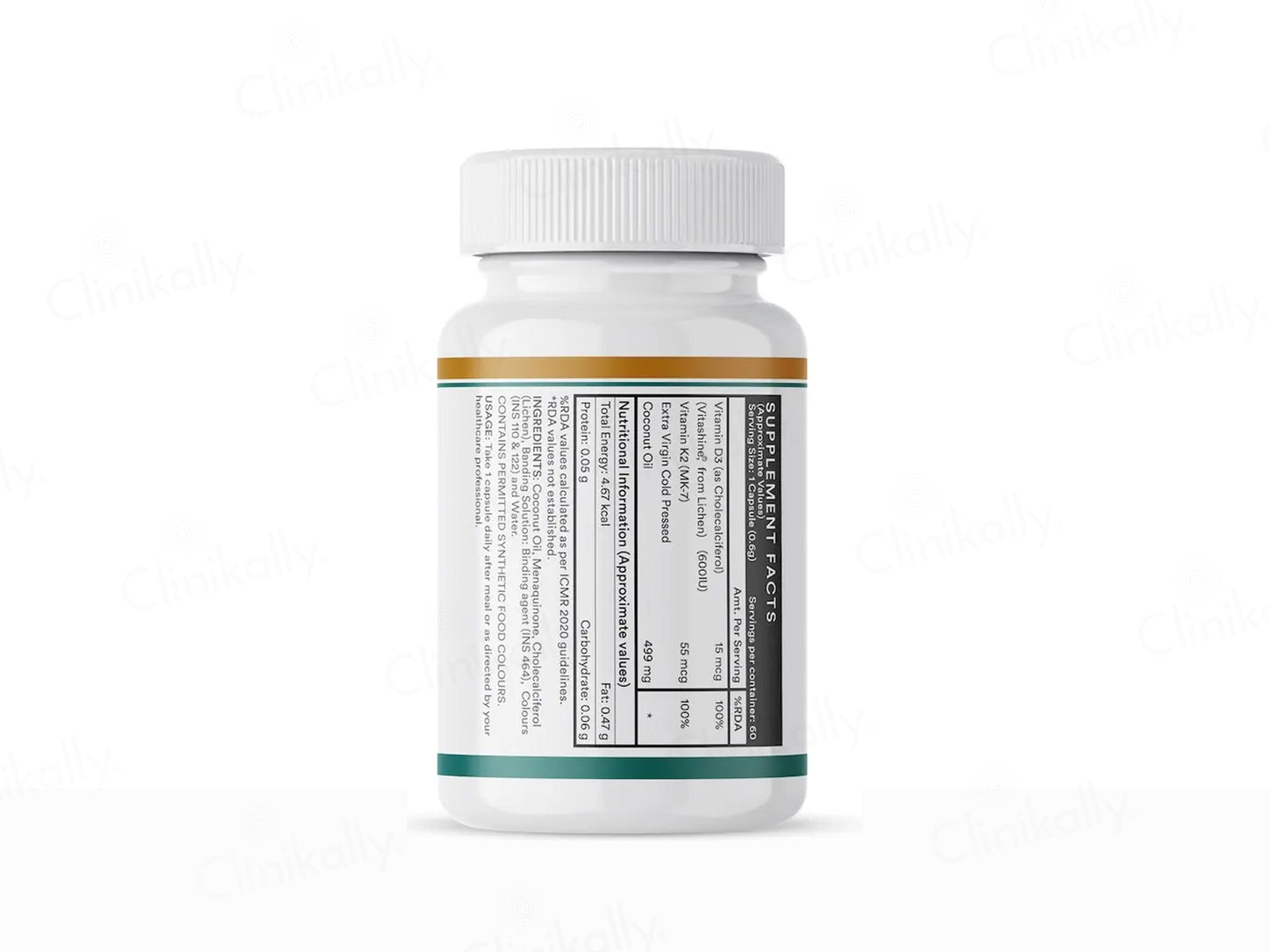 Inlife Plant Based Vitamin D3 600 I.U. + K2 Liquid Filled Vegetarian Capsule