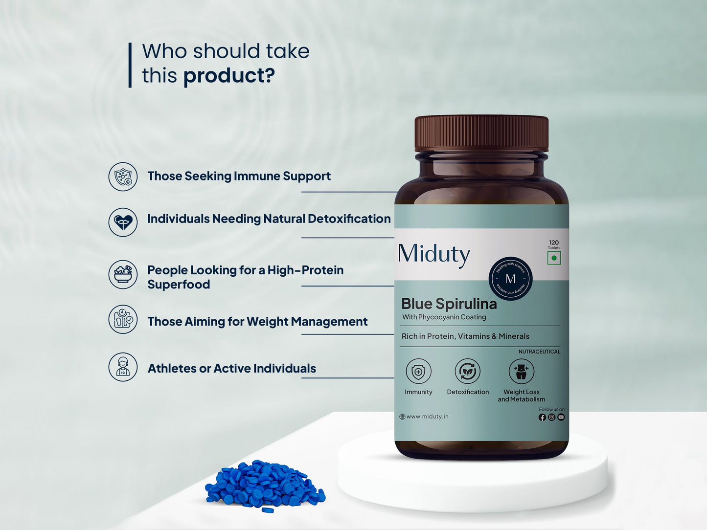 Miduty Blue Spirulina With Phycocyanin Coating Tablet