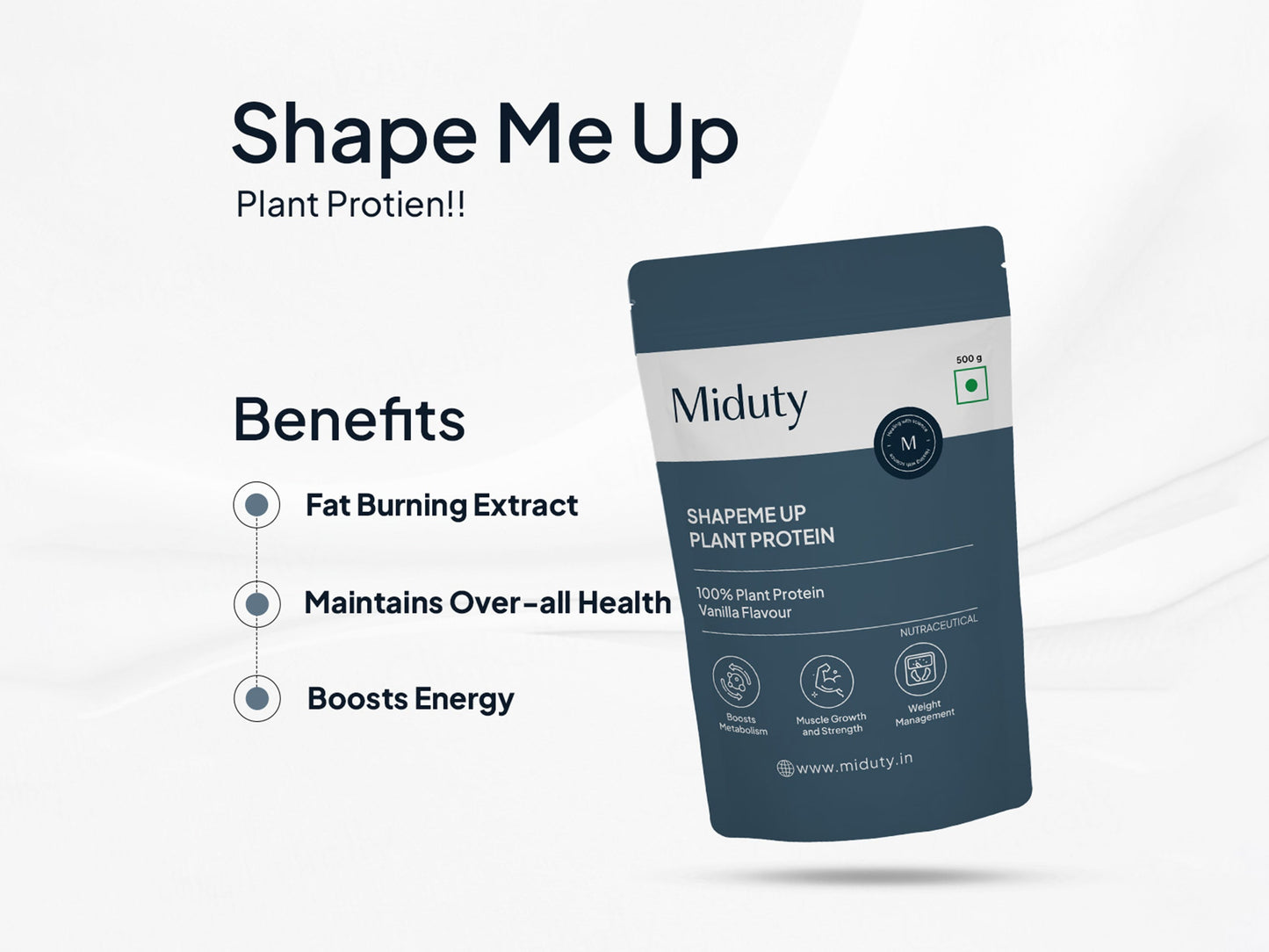 Miduty ShapeME Up 100% Plant Protein Powder - Vanilla Flavour