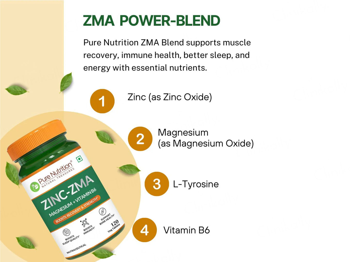 Pure Nutrition Zinc-ZMA, Magnesium + Vitamin B6 Veg Tablet