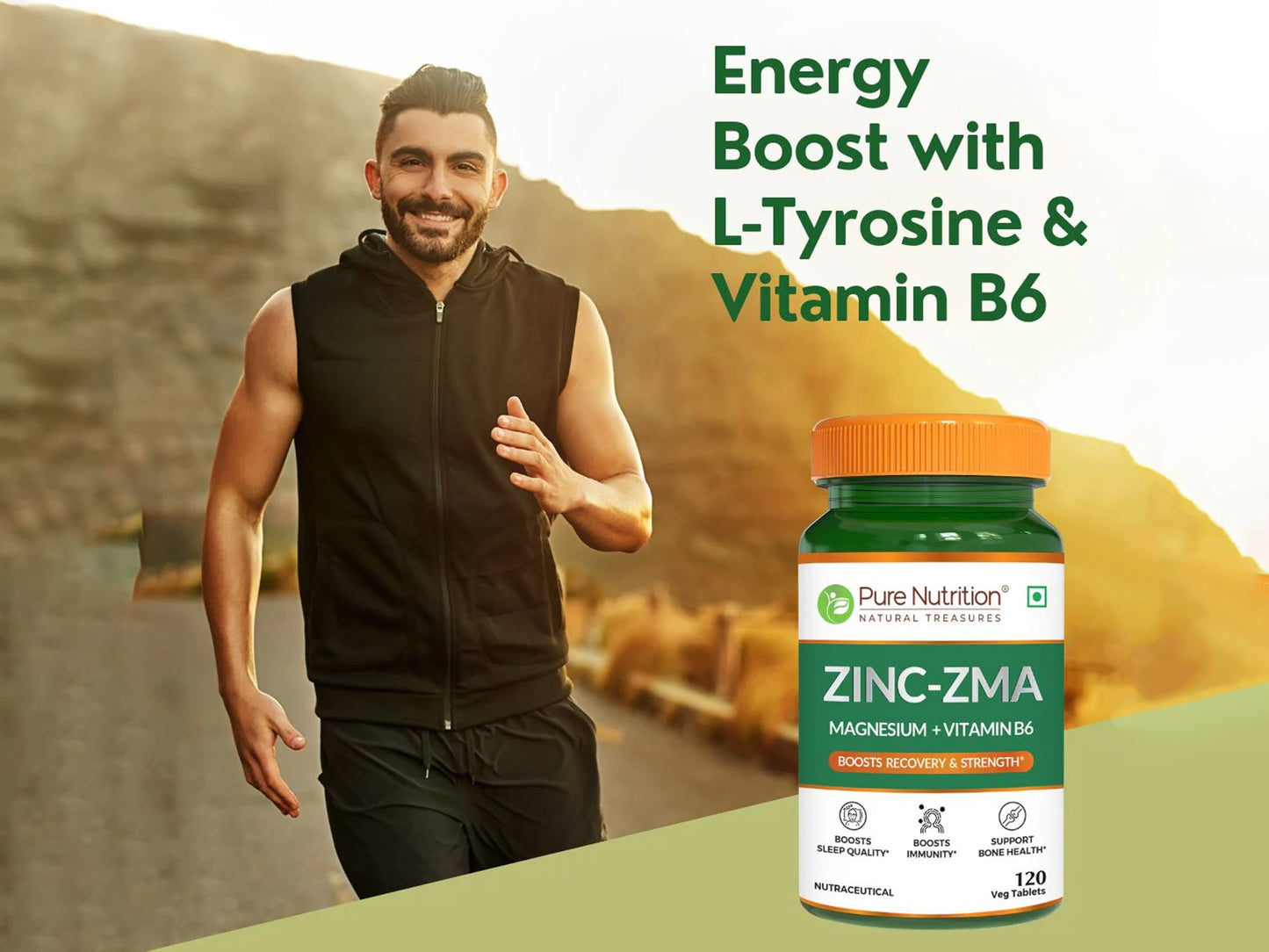 Pure Nutrition Zinc-ZMA, Magnesium + Vitamin B6 Veg Tablet