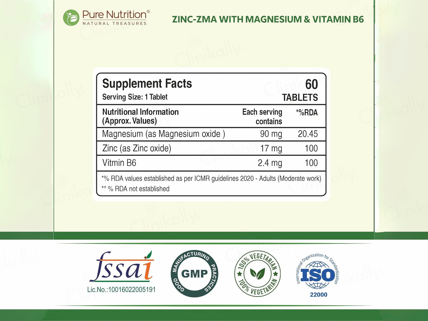 Pure Nutrition Zinc-ZMA, Magnesium + Vitamin B6 Veg Tablet