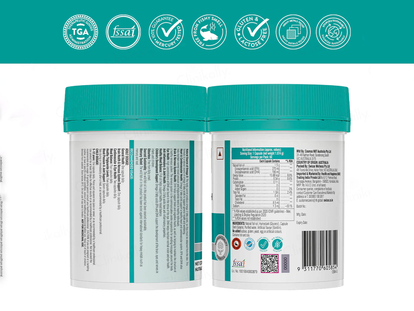 Swisse Ultiboost Odourless High Strength Omega-3 1500mg Wild Fish Oil Capsule