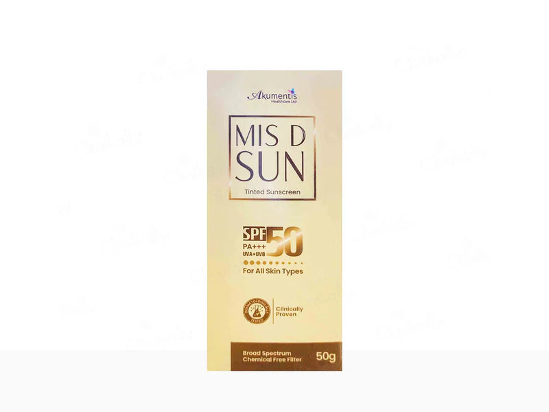 Mis D Sun Tinted Sunscreen SPF 50 PA+ Prevents sun damage and visible signs -50ml
