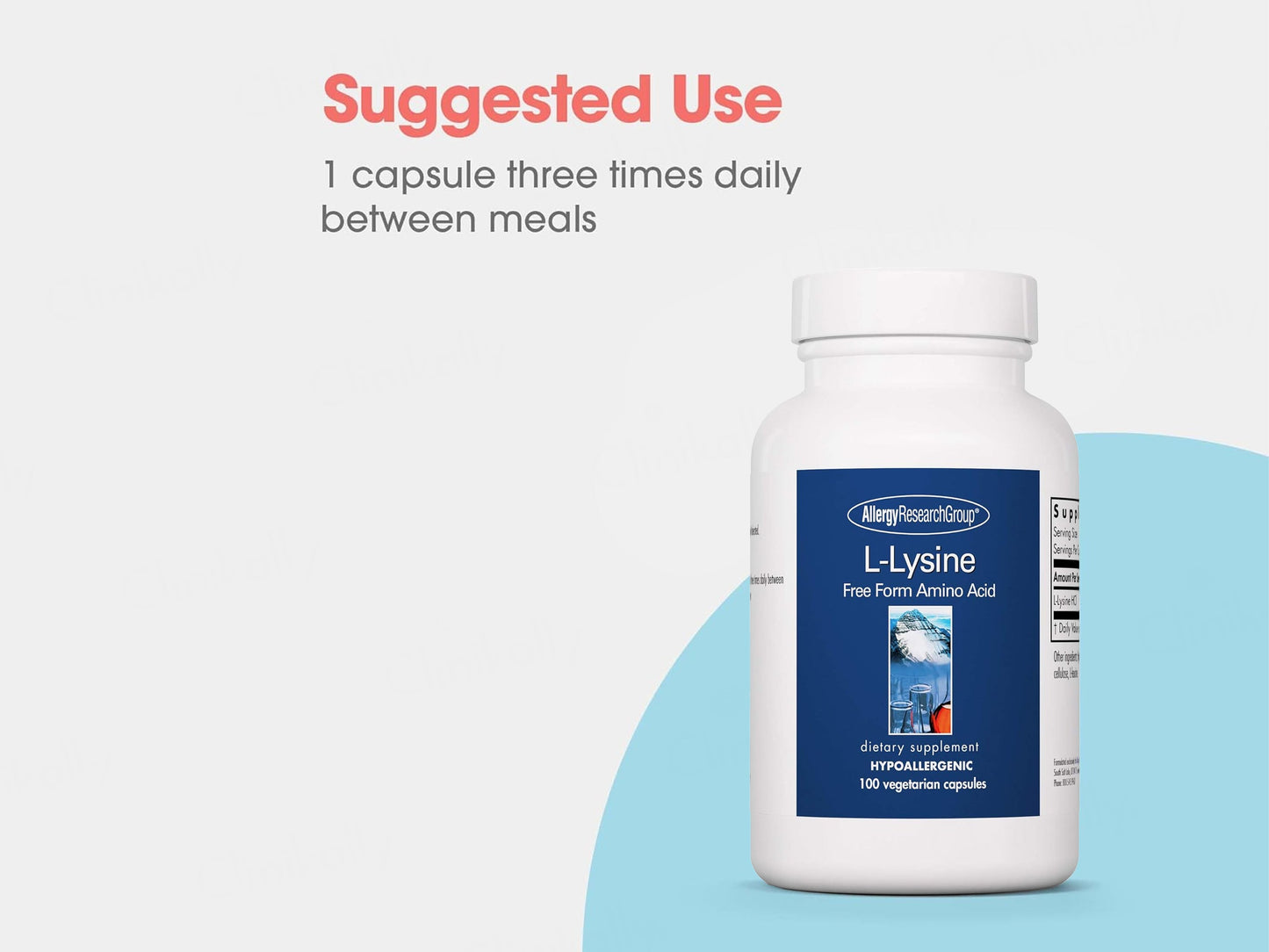 Allergy Research Group L-Lysine Free Form Amino Acid Dietary Supplement Vegetarian Capsule