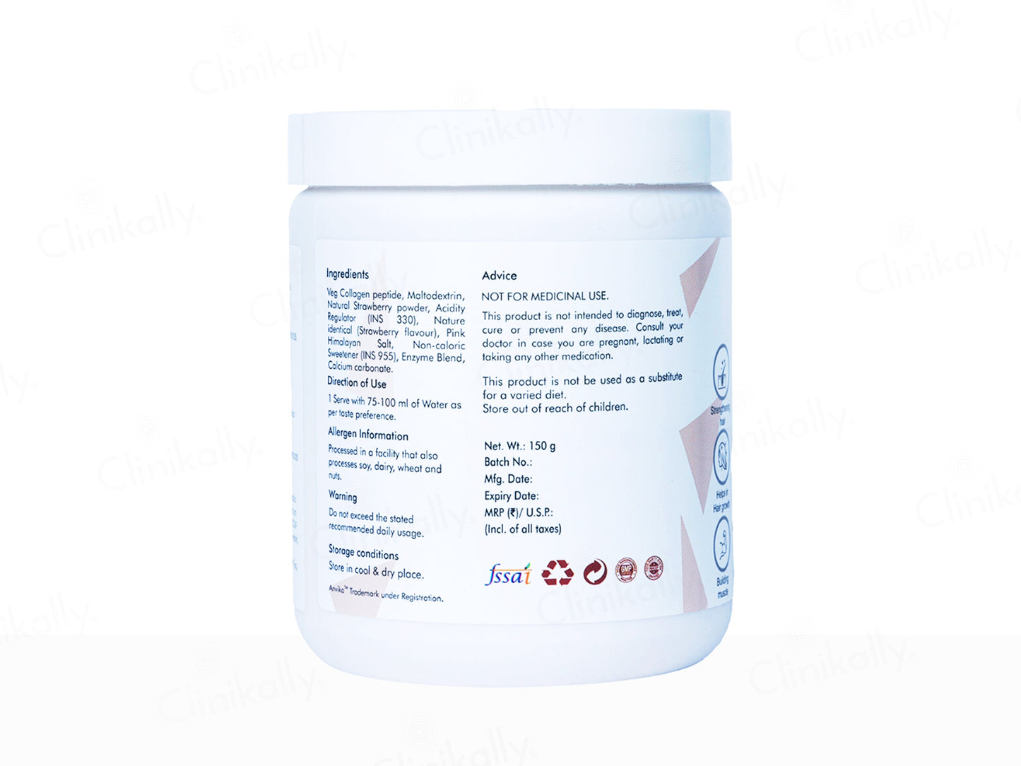 Anvika Veg Collagen Health Supplement Powder - Strawberry Flavour