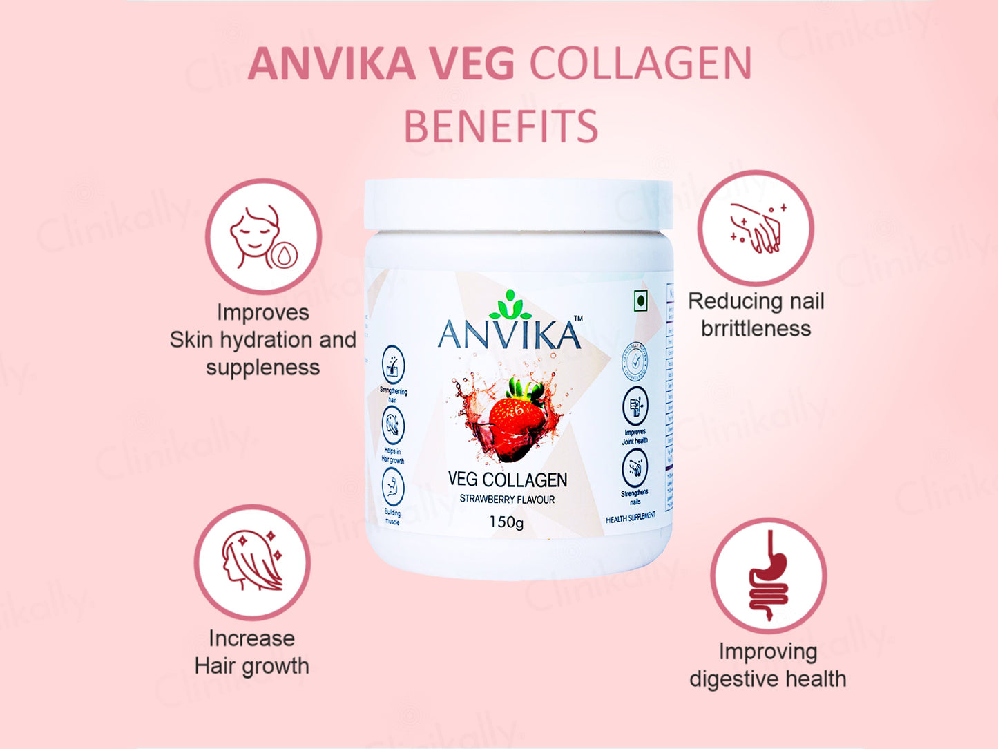 Anvika Veg Collagen Health Supplement Powder - Strawberry Flavour