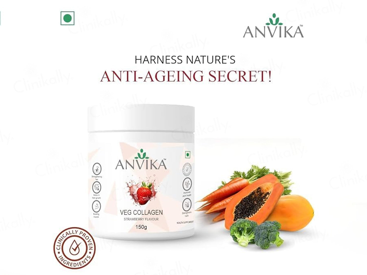 Anvika Veg Collagen Health Supplement Powder - Strawberry Flavour