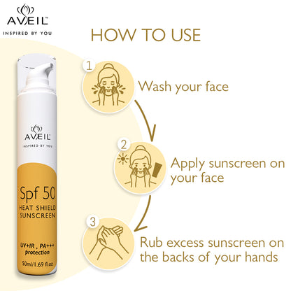 Aveil SPF 50 Gel With Heat Shield preventing sun damage UV light Infrared rays