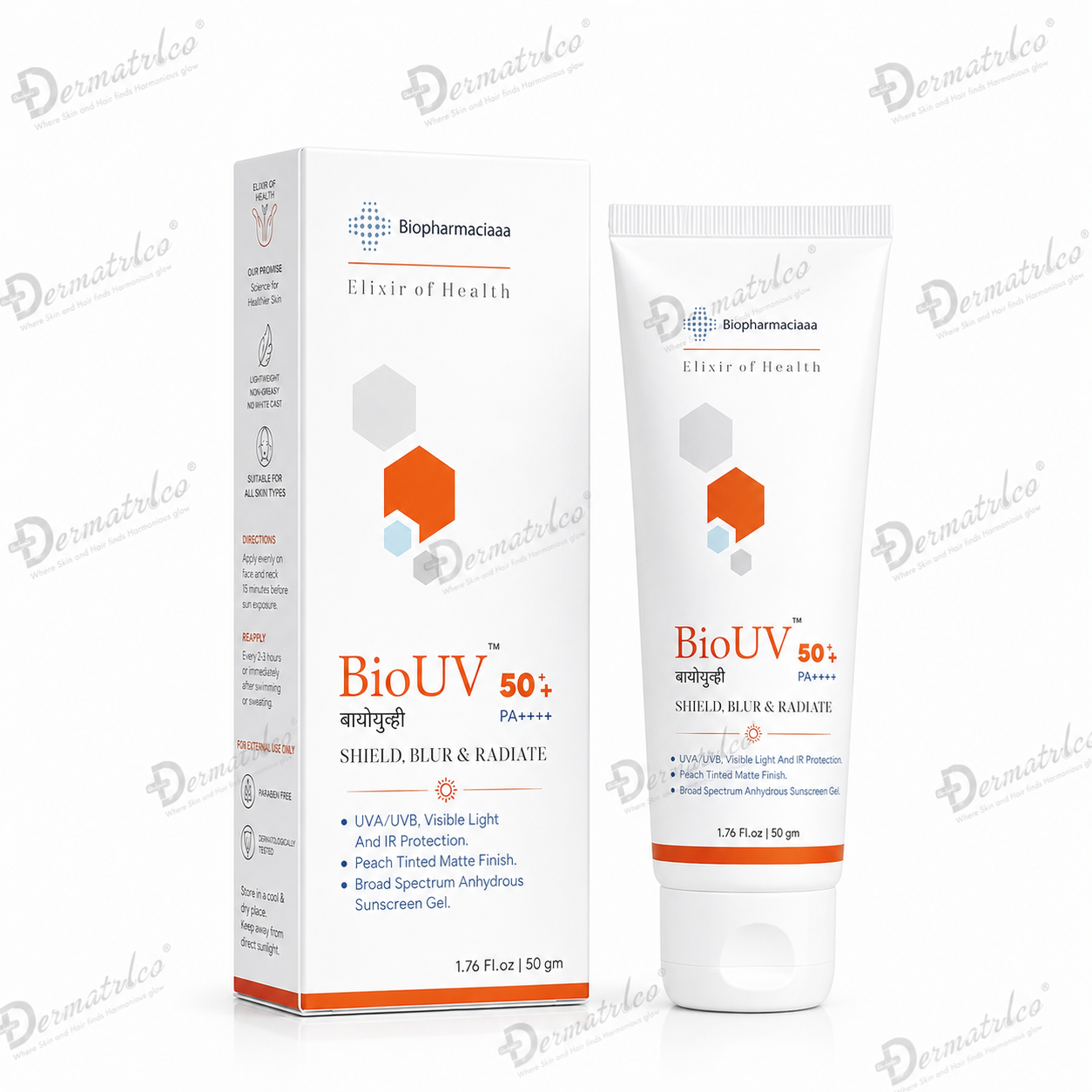 BioUV Sunscreen Gel SPF 50+ PA++++(Peach+Tinted +Matte) 