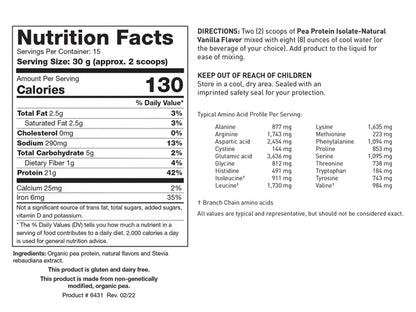 Biotics Research Pea Protein Isolate Supplement Powder - Natural Vanilla Flavour