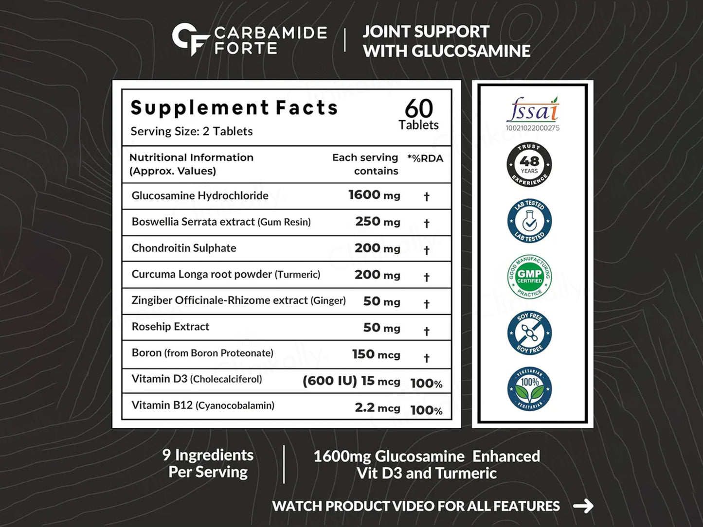 Carbamide Forte 9 In 1 Joint Support With 1600mg Glucosamine Nutraceutical Tablet