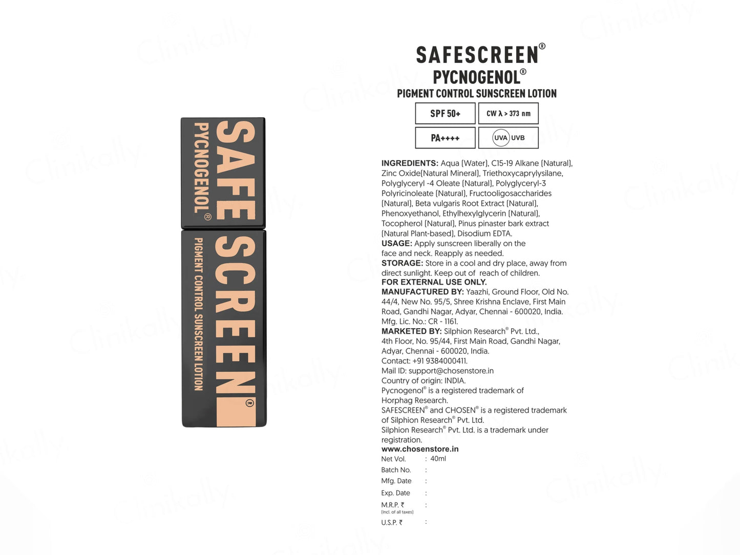 Chosen Safescreen Pycnogenol Pigment Control Mineral Sunscreen Lotion SPF 50+ PA+++