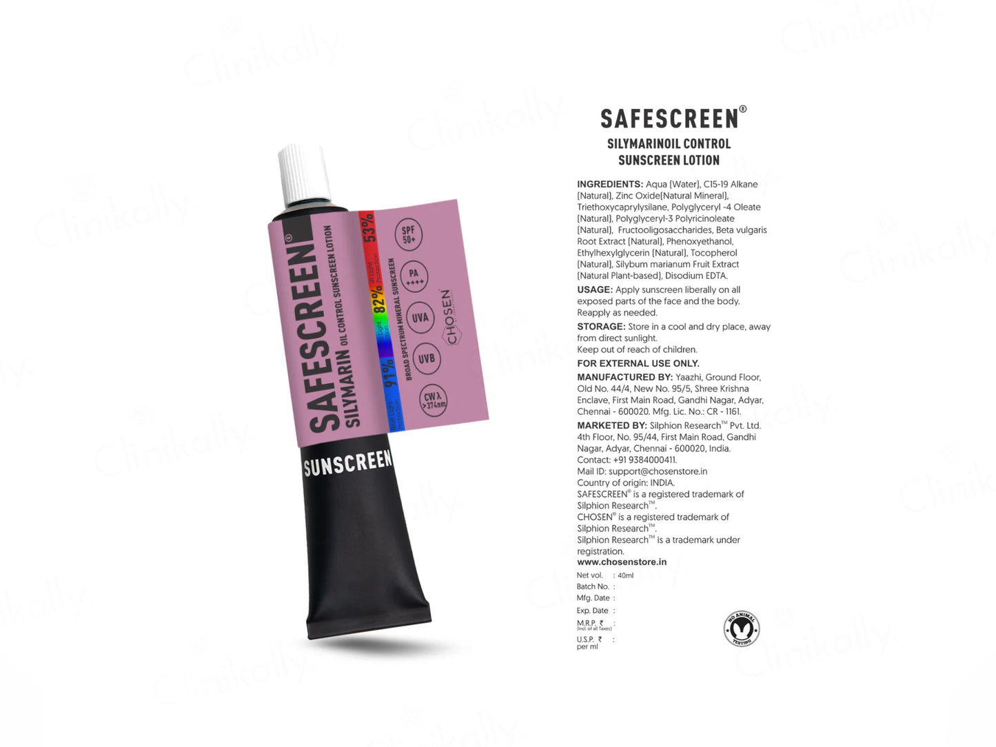 Chosen Safescreen Silymarin Oil Control Mineral Sunscreen Lotion SPF 50+ PA++++