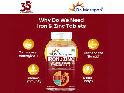 Dr. Morepen Iron & Zinc, L-Methyl Folate, Vitamin C & B12 Tablet