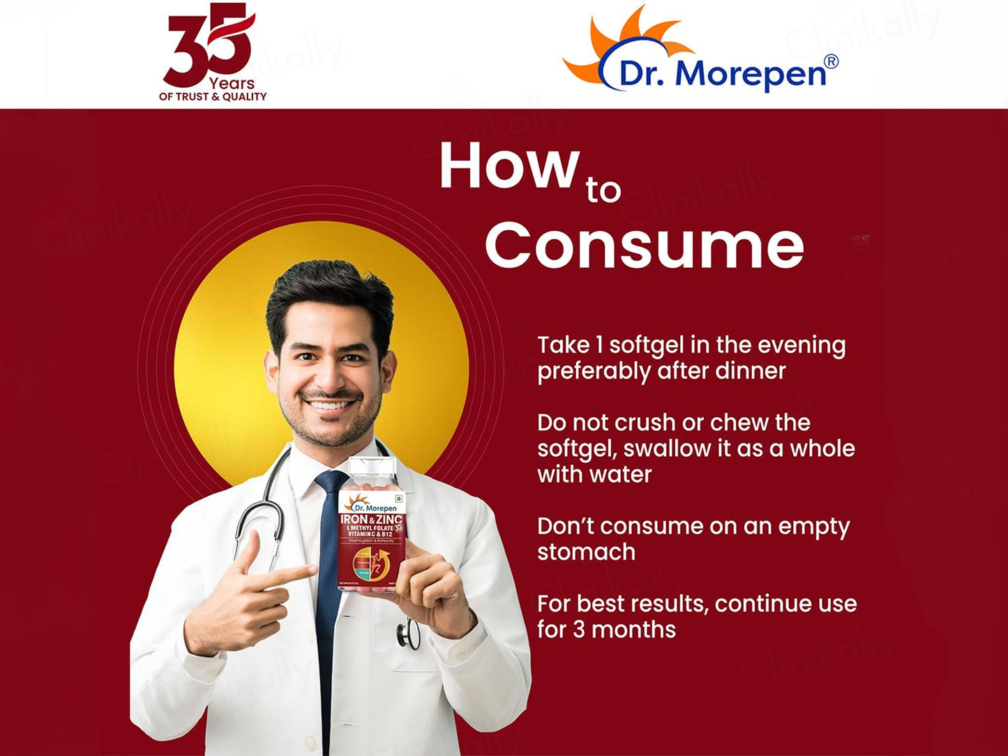 Dr. Morepen Iron & Zinc, L-Methyl Folate, Vitamin C & B12 Tablet