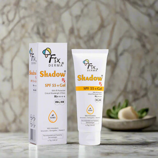 Fixderma Shadow RX SPF 55+ Gel  Non greasy and no white cast formula for all day wear.