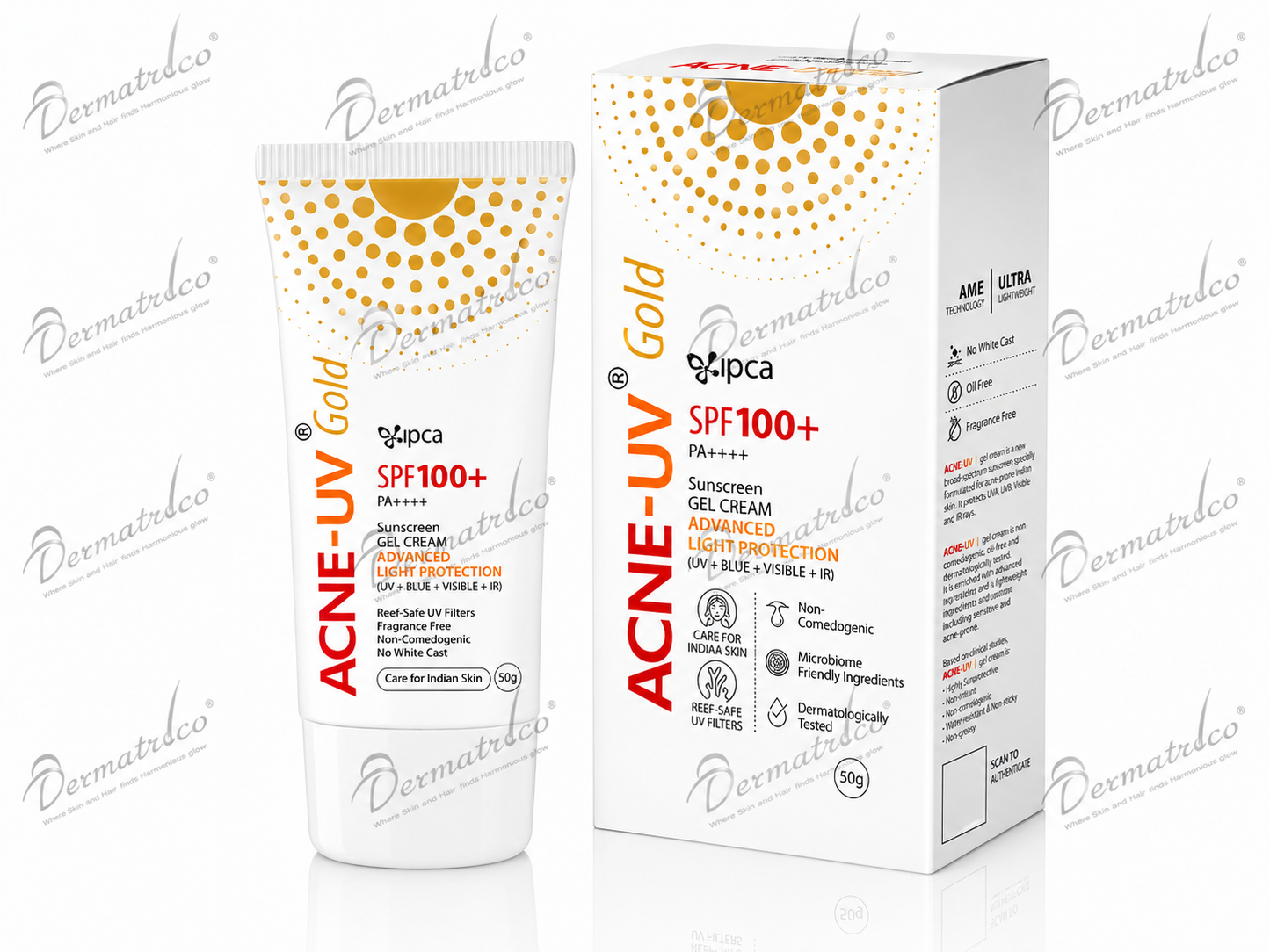 IPCA Acne-UV Gold Sunscreen SPF 100+ PA++++ 50gm