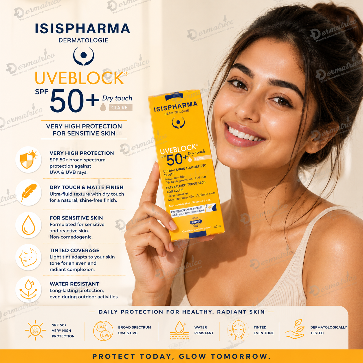 Isispharma UVEBLOCK Tinted Dry Touch Light Tinted Sunscreen SPF 50+ PA++++ 
