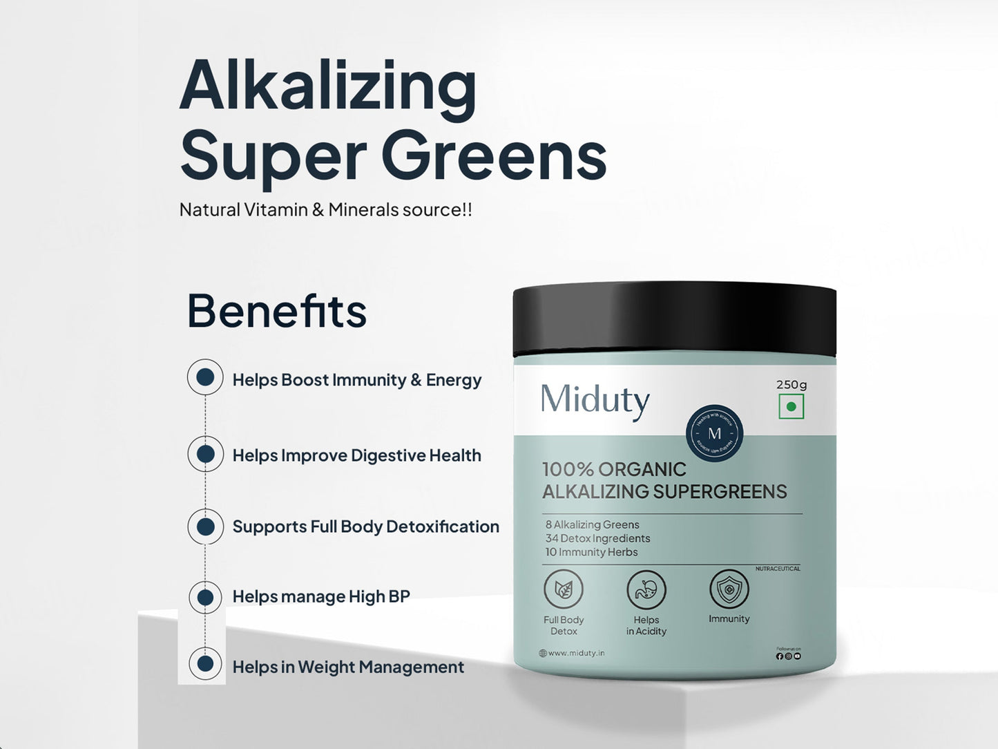 Miduty 100% Organic Alkalizing Supergreens Powder