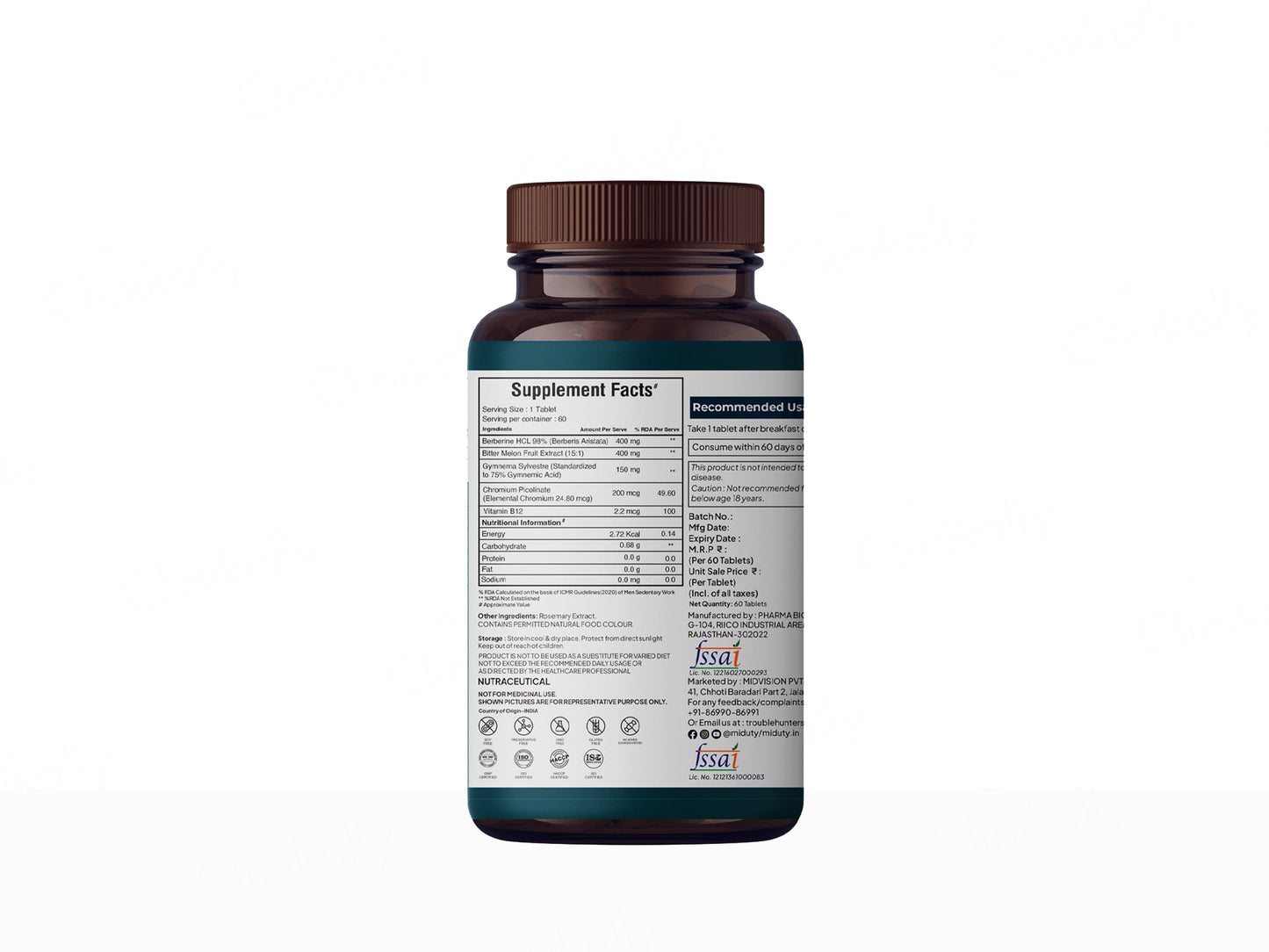 Miduty Berberine 98% Blood Sugar Control Formula Tablet