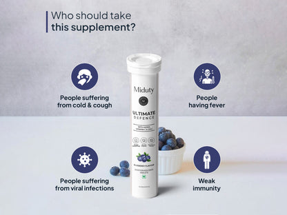 Miduty Ultimate Defence With Zinc, Vitamin C & Herbs Effervescent Tablet - Blueberry Flavour