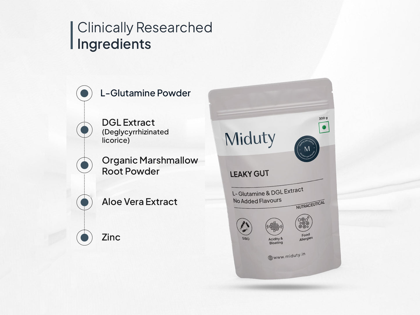 Miduty Leaky Gut L-Glutamine & DGL Extract Powder