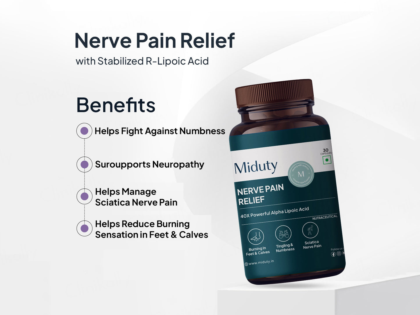 Miduty Nerve Pain Relief 40X Powerful Alpha Lipoic Acid Capsule