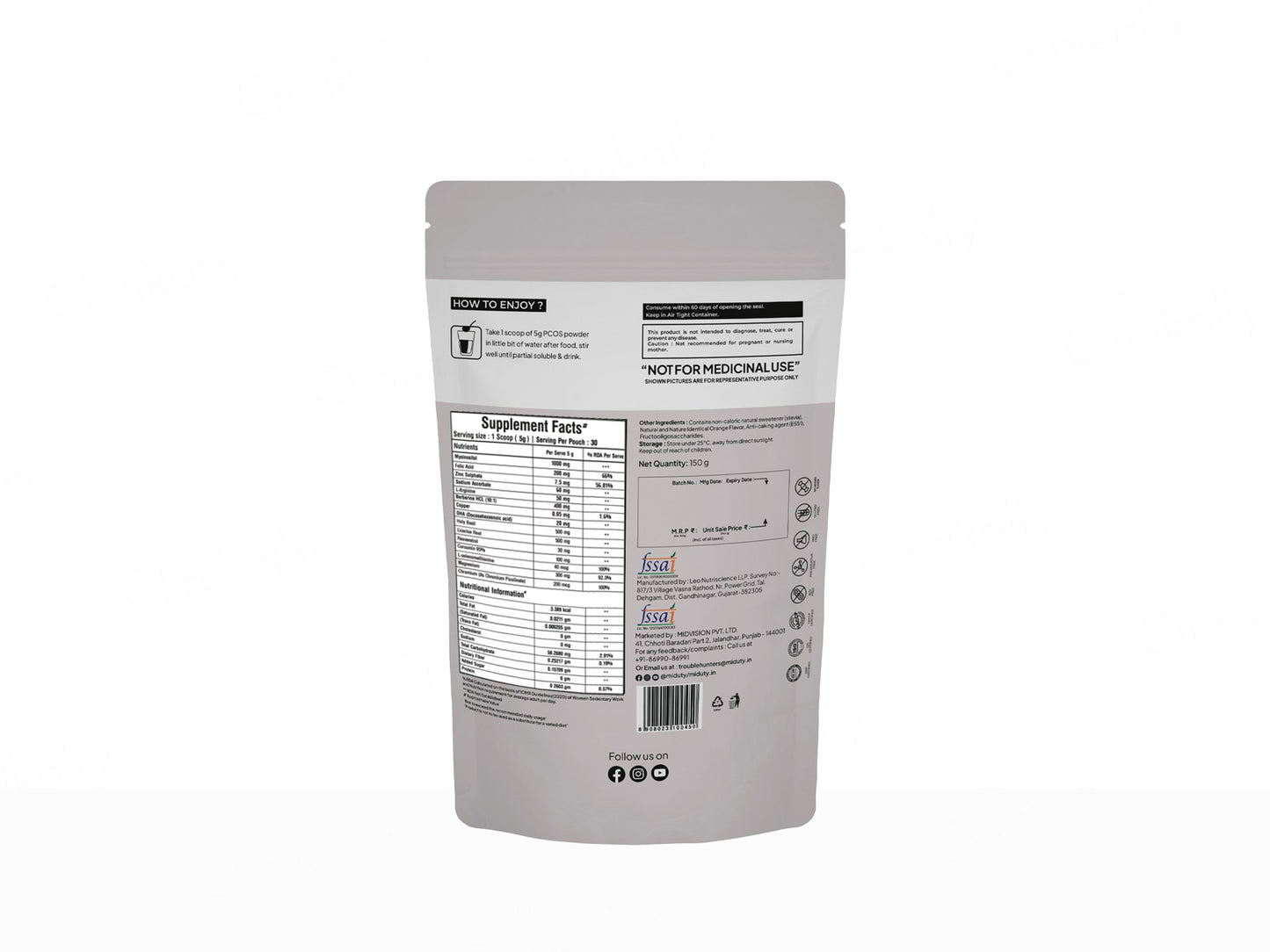 Miduty PCOS Myo-Inositol, Berberine HCl & L-Arginine Nutraceutical Powder