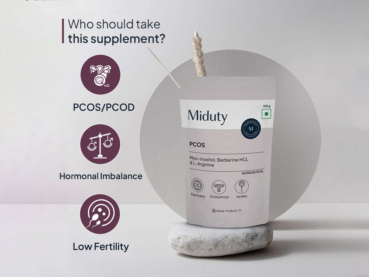 Miduty PCOS Myo-Inositol, Berberine HCl & L-Arginine Nutraceutical Powder