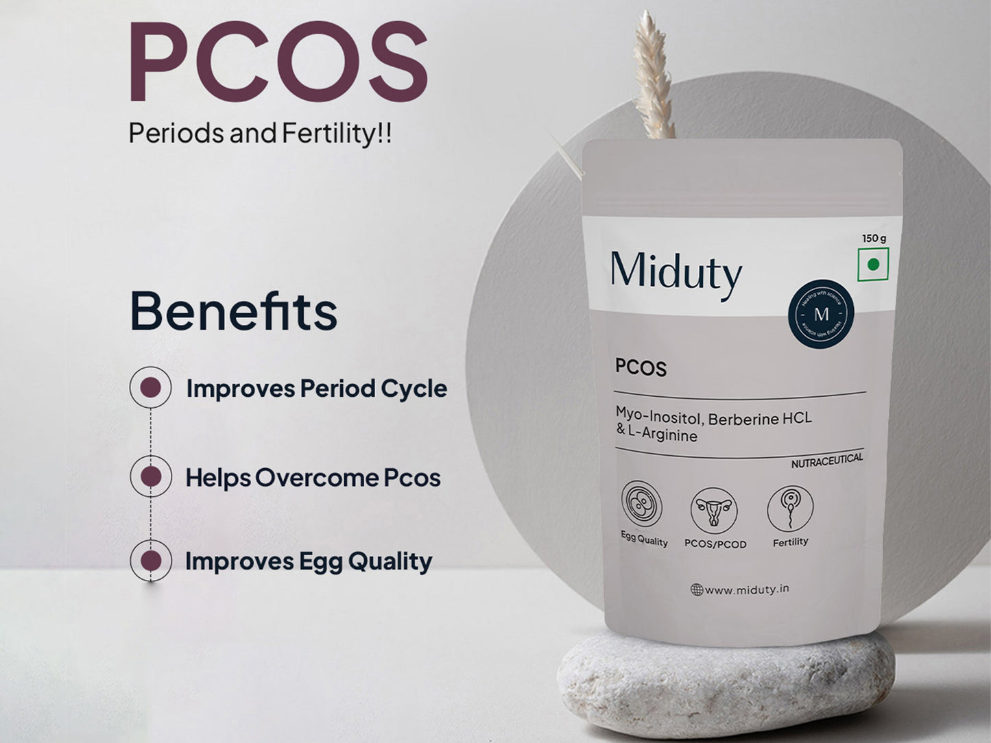 Miduty PCOS Myo-Inositol, Berberine HCl & L-Arginine Nutraceutical Powder