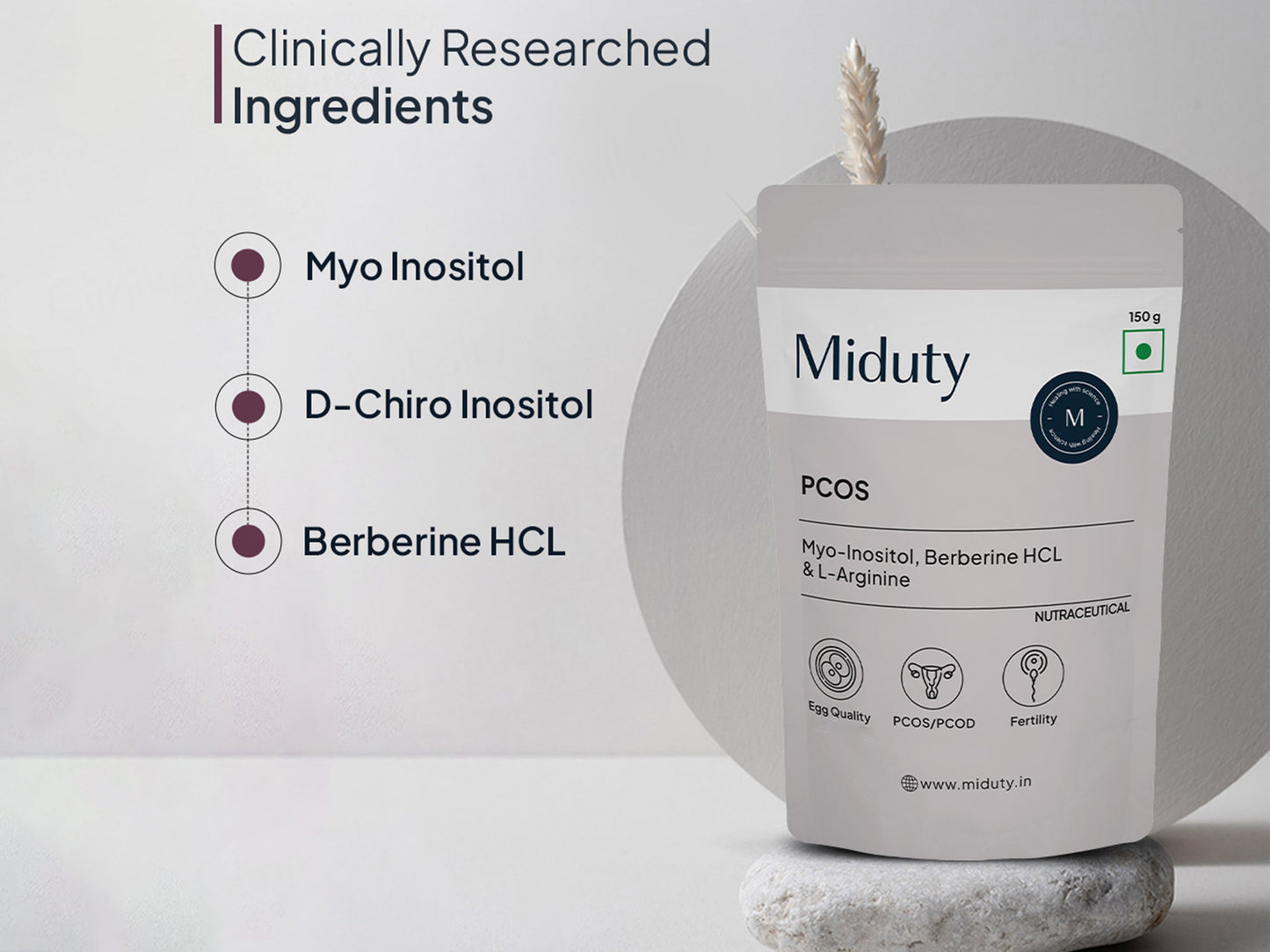 Miduty PCOS Myo-Inositol, Berberine HCl & L-Arginine Nutraceutical Powder