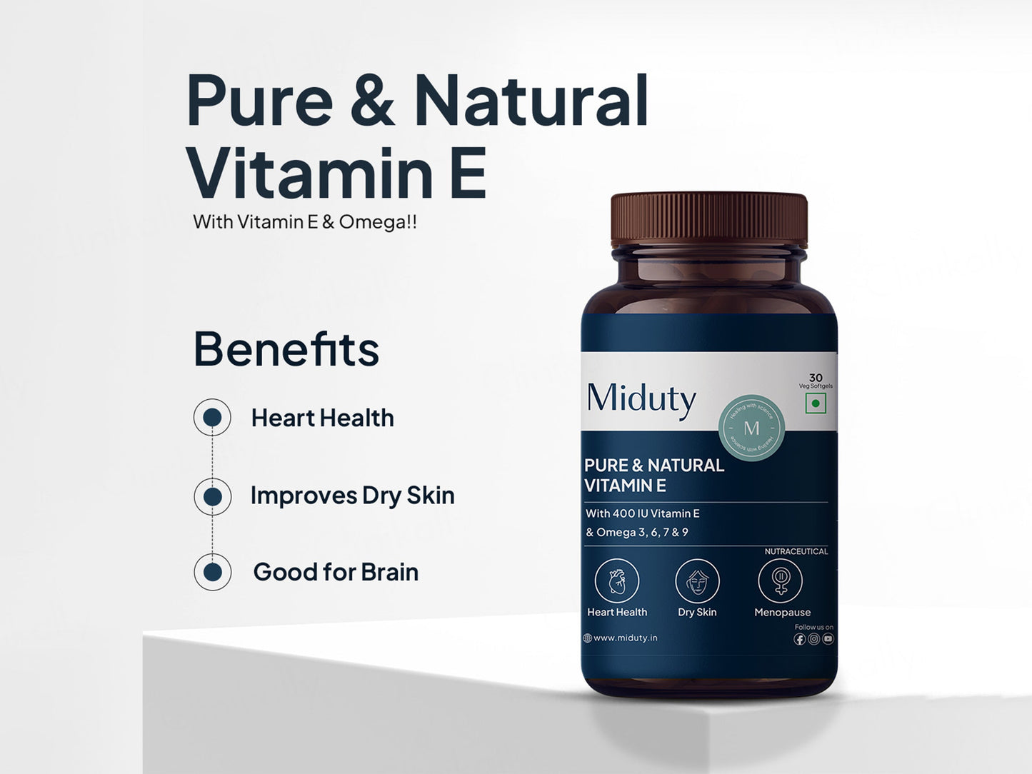 Miduty Pure & Natural Vitamin E Veg Softgel Capsule