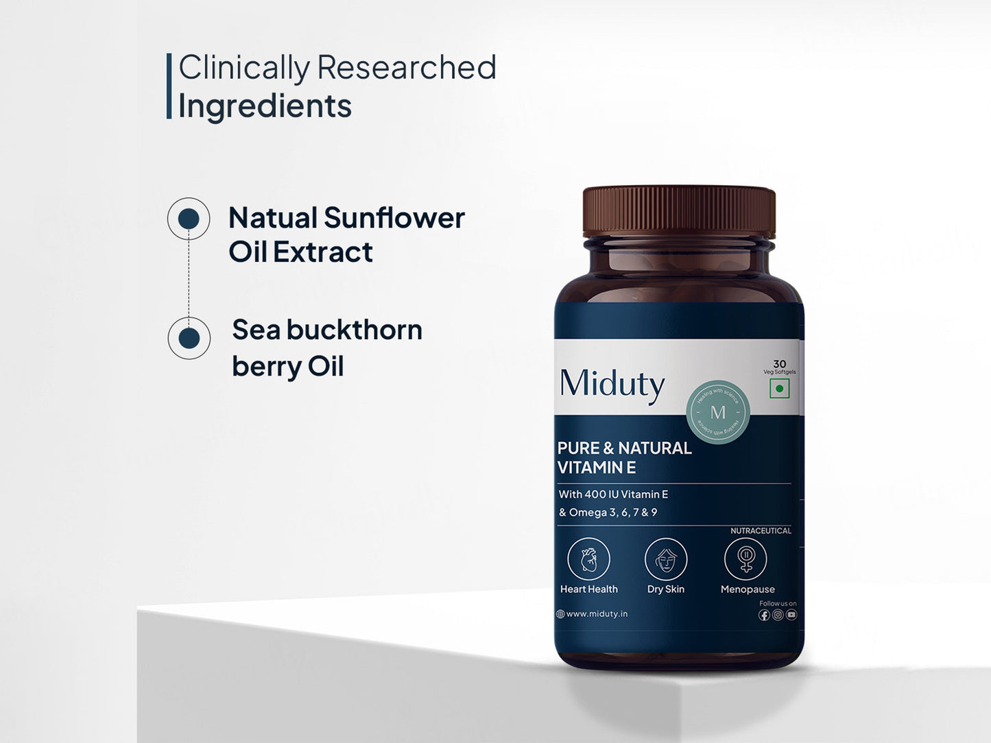 Miduty Pure & Natural Vitamin E Veg Softgel Capsule