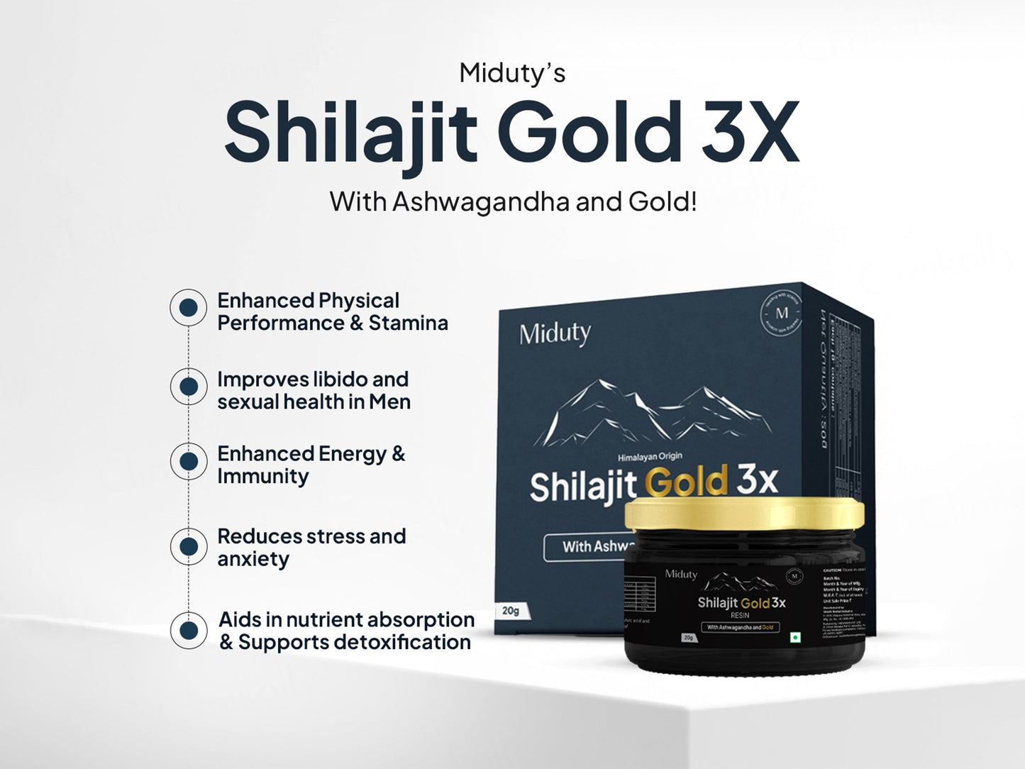 Miduty Shilajit Gold 3x Resin With Ashwagandha And Gold
