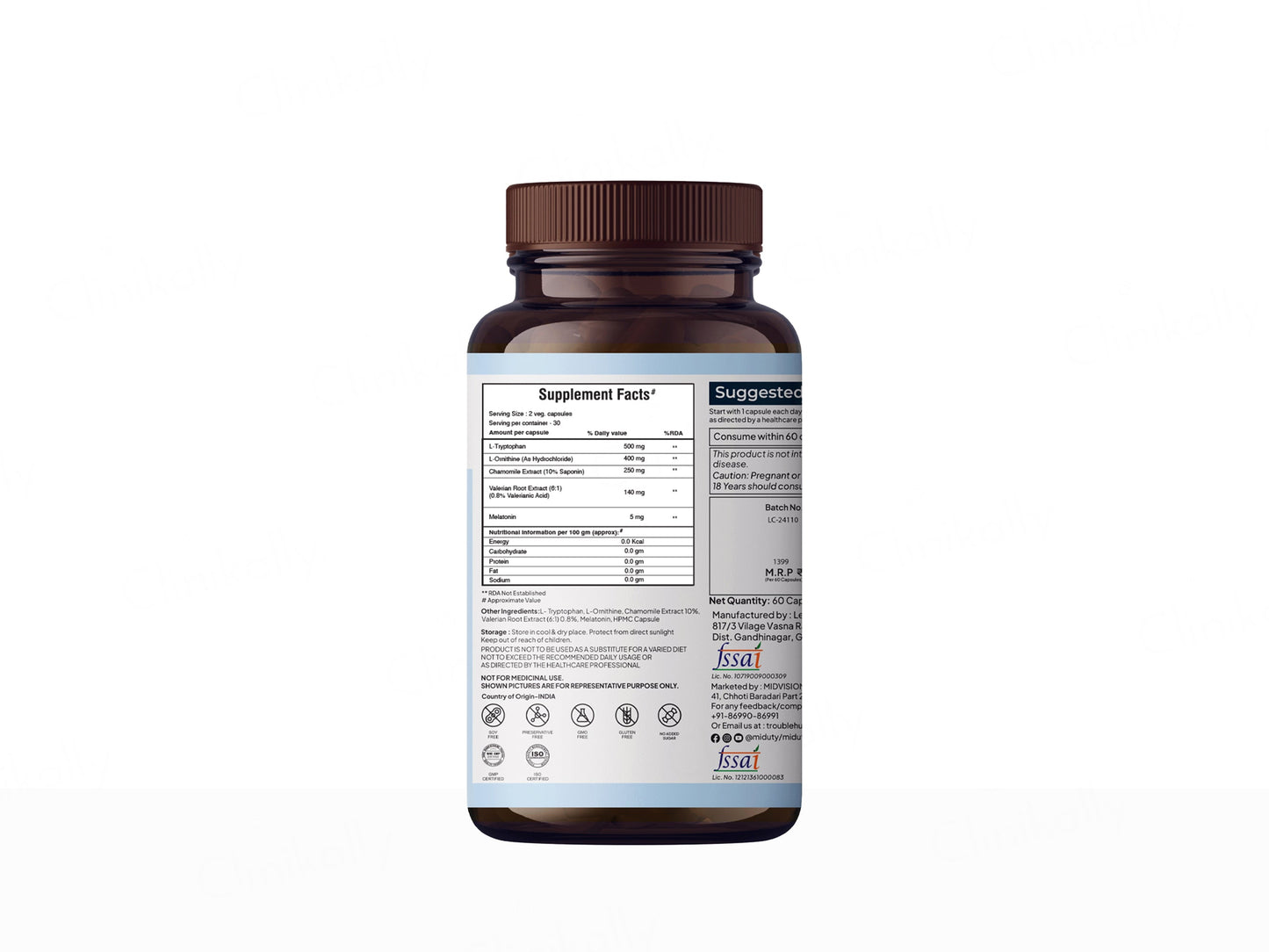 Miduty Sleep Well Melatonin, Chamomile Extract & L-Tryptophan Capsule