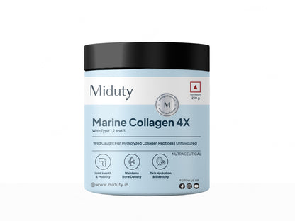 Miduty Type 1, 2 & 3 Hydrolyzed Marine Collagen 4X Peptides Powder - Unflavoured